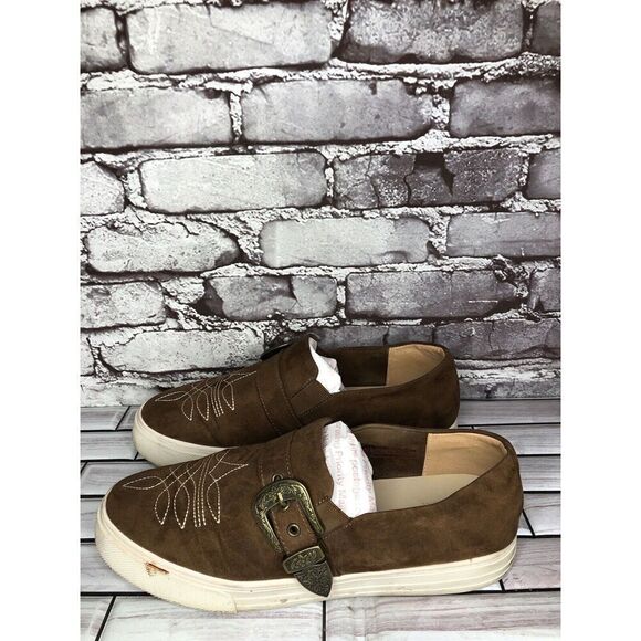 Unbridled Ariat Brown Suede Embroidered Platform Monk Strap Shoes Women Sz 10M - Picture 7 of 16